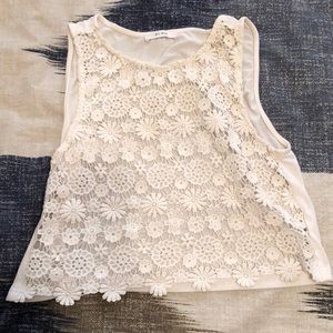 White crop top with flower design on front
